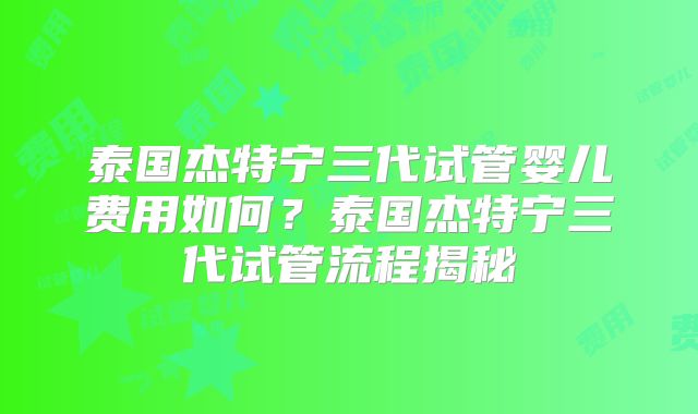 泰国杰特宁三代试管婴儿费用如何?泰国杰特宁三代试管流程揭秘