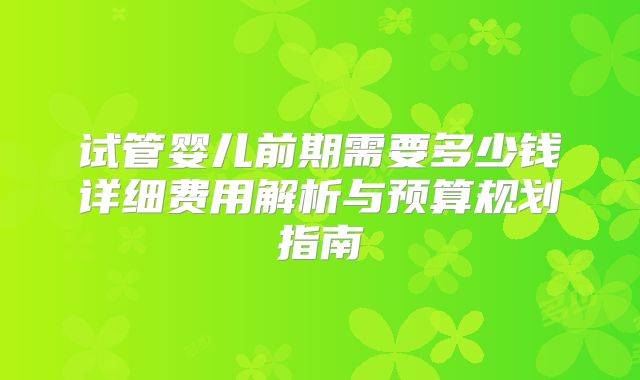 试管婴儿前期需要多少钱详细费用解析与预算规划指南