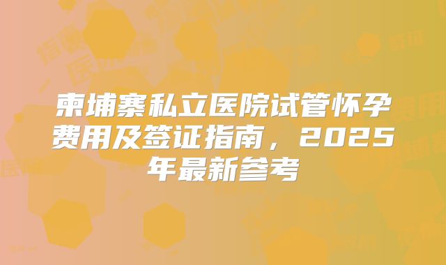 柬埔寨私立医院试管怀孕费用及签证指南,2025年最新参考