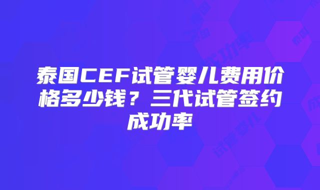 泰国CEF试管婴儿费用价格多少钱?三代试管签约成功率