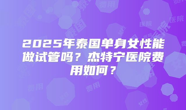 2025年泰国单身女性能做试管吗?杰特宁医院费用如何?