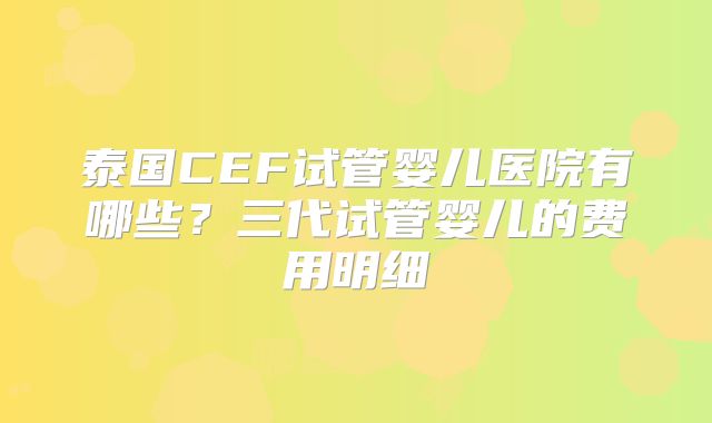 泰国CEF试管婴儿医院有哪些?三代试管婴儿的费用明细