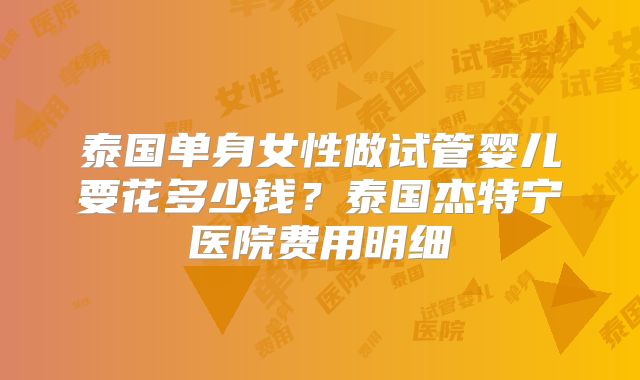 泰国单身女性做试管婴儿要花多少钱?泰国杰特宁医院费用明细