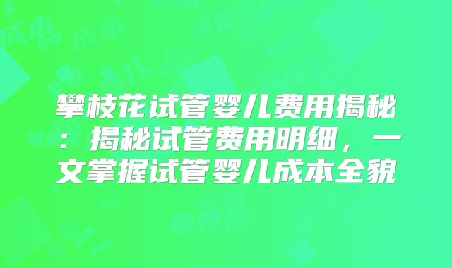 攀枝花试管婴儿费用揭秘:揭秘试管费用明细,一文掌握试管婴儿成本全貌