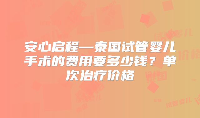 安心启程—泰国试管婴儿手术的费用要多少钱?单次治疗价格
