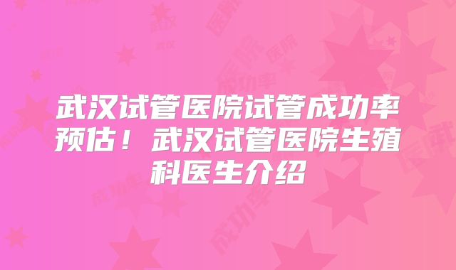 武汉试管医院试管成功率预估!武汉试管医院生殖科医生介绍