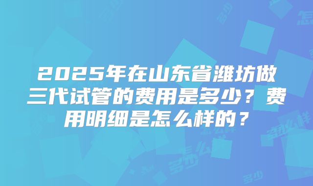 2025年在山东省潍坊做三代试管的费用是多少？费用明细是怎么样的？