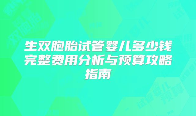 生双胞胎试管婴儿多少钱完整费用分析与预算攻略指南