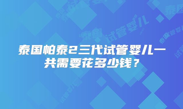 泰国帕泰2三代试管婴儿一共需要花多少钱?