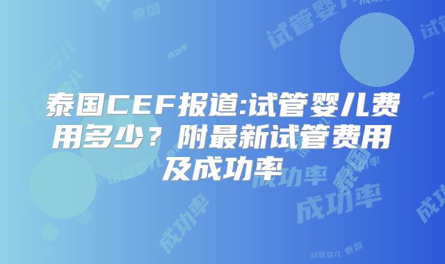 泰国CEF报道:试管婴儿费用多少？附最新试管费用及成功率