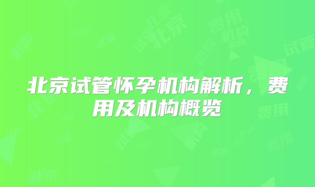 北京试管怀孕机构解析,费用及机构概览