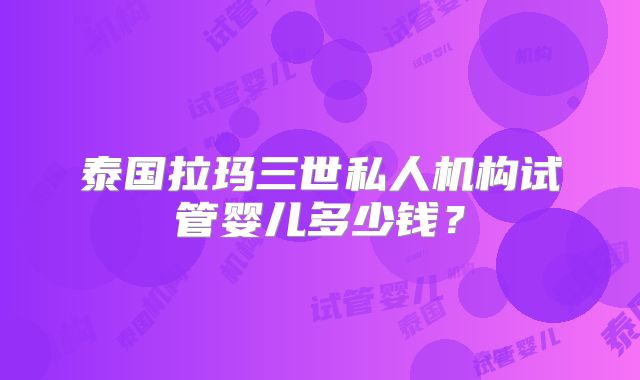 泰国拉玛三世私人机构试管婴儿多少钱?