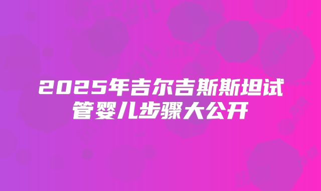 2025年吉尔吉斯斯坦试管婴儿步骤大公开