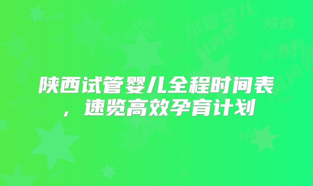 陕西试管婴儿全程时间表，速览高效孕育计划