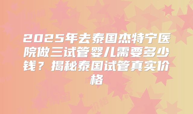 2025年去泰国杰特宁医院做三试管婴儿需要多少钱？揭秘泰国试管真实价格