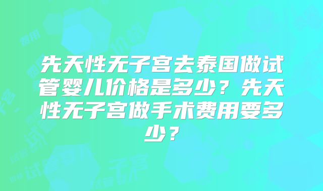先天性无子宫去泰国做试管婴儿价格是多少？先天性无子宫做手术费用要多少？