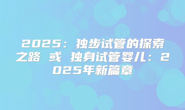 2025：独步试管的探索之路 或 独身试管婴儿：2025年新篇章