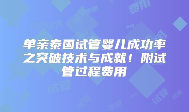 单亲泰国试管婴儿成功率之突破技术与成就！附试管过程费用