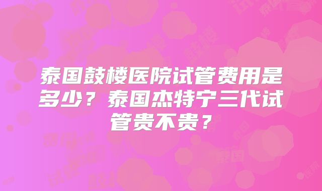 泰国鼓楼医院试管费用是多少?泰国杰特宁三代试管贵不贵?