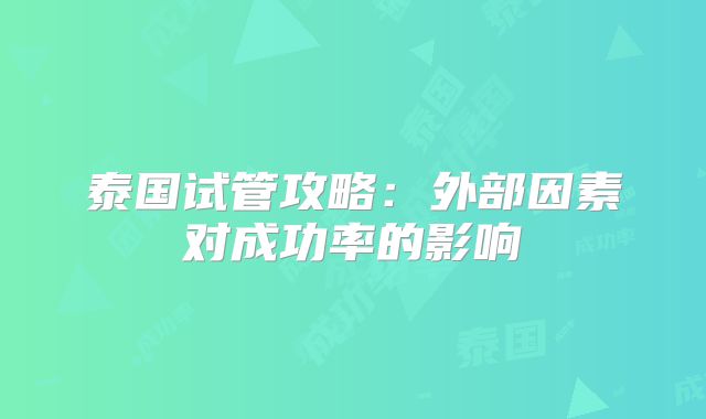 泰国试管攻略：外部因素对成功率的影响