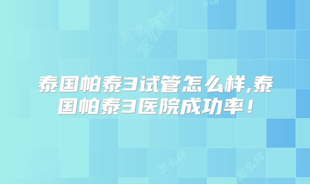泰国帕泰3试管怎么样,泰国帕泰3医院成功率!