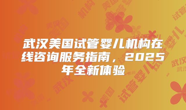武汉美国试管婴儿机构在线咨询服务指南,2025年全新体验
