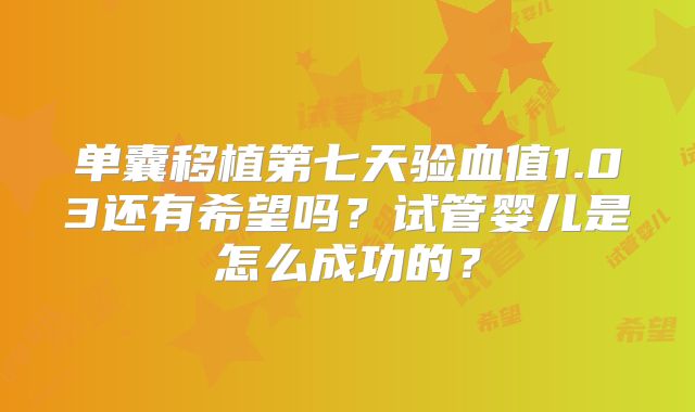 单囊移植第七天验血值1.03还有希望吗?试管婴儿是怎么成功的?