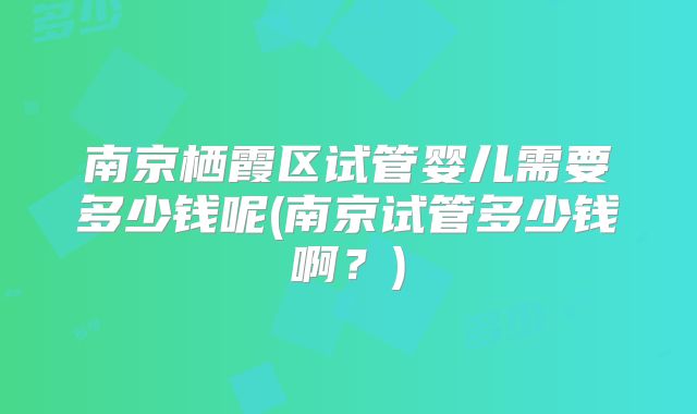 南京栖霞区试管婴儿需要多少钱呢(南京试管多少钱啊?)