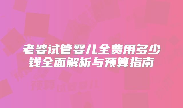 老婆试管婴儿全费用多少钱全面解析与预算指南