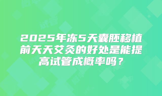 2025年冻5天囊胚移植前天天艾灸的好处是能提高试管成概率吗?