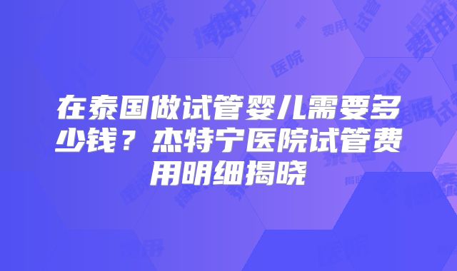 在泰国做试管婴儿需要多少钱?杰特宁医院试管费用明细揭晓