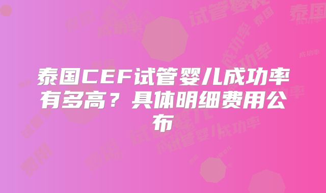 泰国CEF试管婴儿成功率有多高？具体明细费用公布