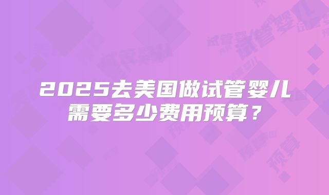 2025去美国做试管婴儿需要多少费用预算?