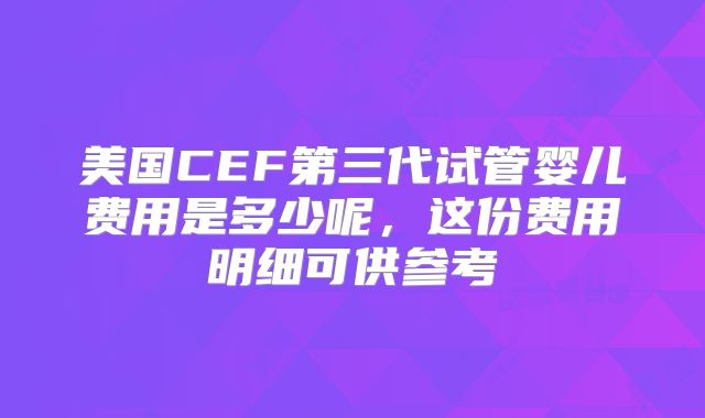 美国CEF第三代试管婴儿费用是多少呢,这份费用明细可供参考