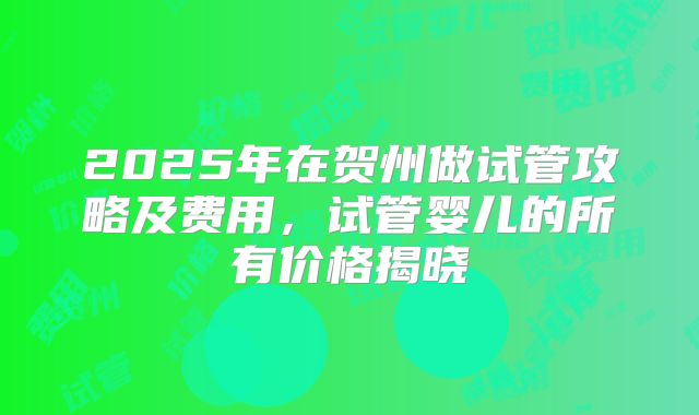 2025年在贺州做试管攻略及费用，试管婴儿的所有价格揭晓