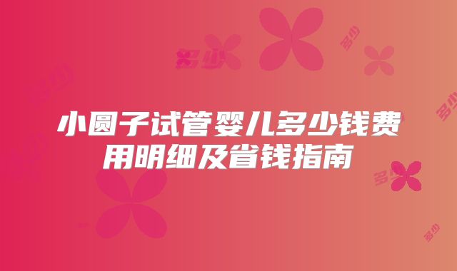 小圆子试管婴儿多少钱费用明细及省钱指南