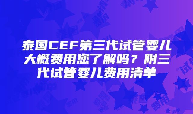 泰国CEF第三代试管婴儿大概费用您了解吗?附三代试管婴儿费用清单