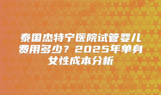 泰国杰特宁医院试管婴儿费用多少？2025年单身女性成本分析