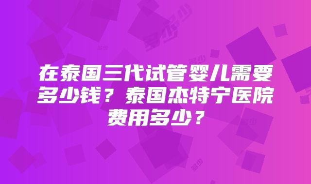 在泰国三代试管婴儿需要多少钱?泰国杰特宁医院费用多少?