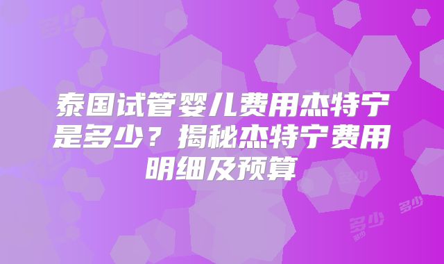 泰国试管婴儿费用杰特宁是多少?揭秘杰特宁费用明细及预算