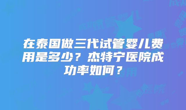 在泰国做三代试管婴儿费用是多少?杰特宁医院成功率如何?