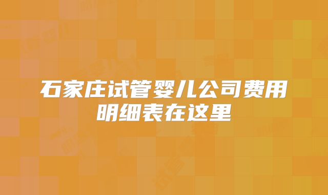石家庄试管婴儿公司费用明细表在这里