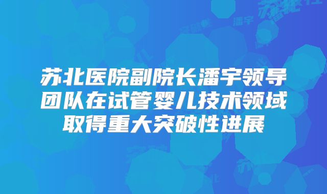苏北医院副院长潘宇领导团队在试管婴儿技术领域取得重大突破性进展