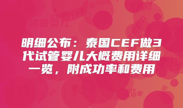 明细公布:泰国CEF做3代试管婴儿大概费用详细一览,附成功率和费用