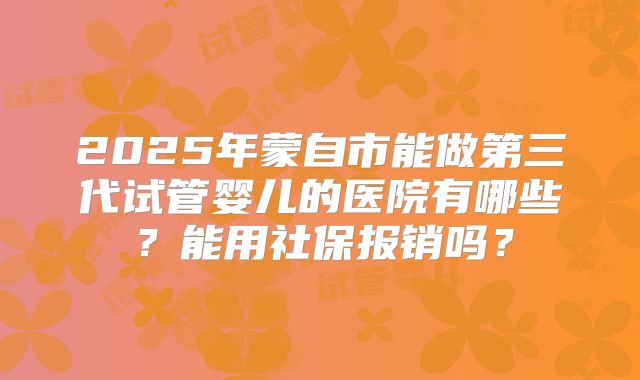 2025年蒙自市能做第三代试管婴儿的医院有哪些？能用社保报销吗？
