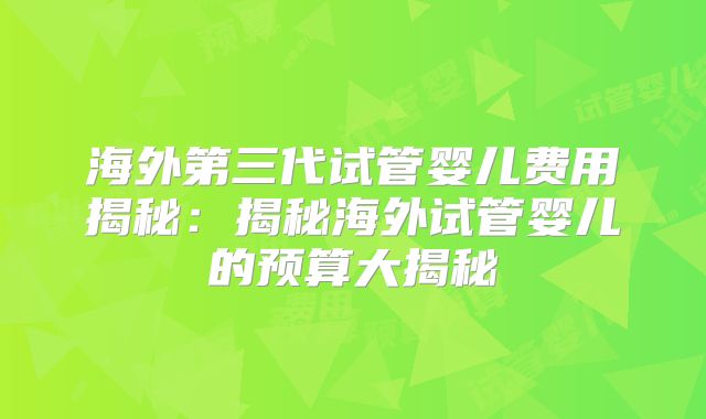 海外第三代试管婴儿费用揭秘:揭秘海外试管婴儿的预算大揭秘