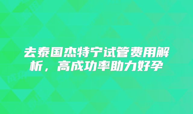 去泰国杰特宁试管费用解析,高成功率助力好孕