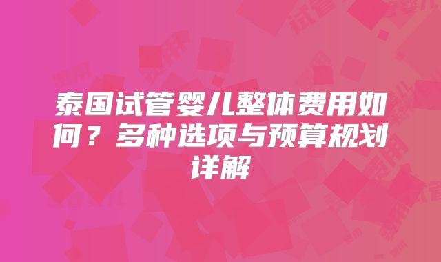 泰国试管婴儿整体费用如何?多种选项与预算规划详解