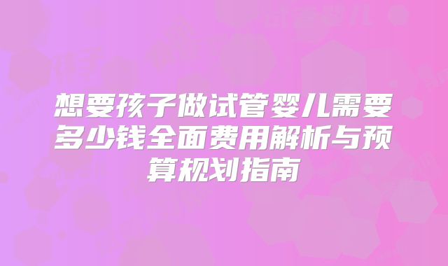 想要孩子做试管婴儿需要多少钱全面费用解析与预算规划指南