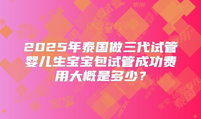 2025年泰国做三代试管婴儿生宝宝包试管成功费用大概是多少？